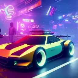 cyberpunk hyper car,cyberpunk 2077,center composition, ultra realistic,shiny, smooth, studio quality, octane render, Surrealism, Triadic colour scheme,glow-stick, ambient lighting,nightclub lighting, polaroid, 100mm, --ar 1:1 --v4