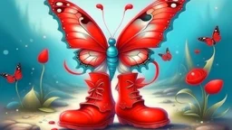 fantasy style cute little butterfly wearing red boots