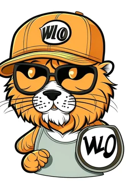 a cartoon TIGER wearing a cap and sunglasses, HOLDING ARE WRRITTEN BELO READ