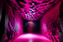 A magenta cavern near the sea designed in Ica stones painted by Victor Vasarely