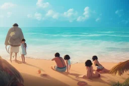 a beach, cinematic angle, studio ghibli, wes anderson, volumetric lighting, breathtaking, beautiful composition, elegant, digital art, detailed, oil painting, hyperrealistic, sharp focus, 8k