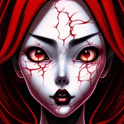 gothic girl, Junji Ito style, darkred tones,