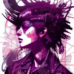 beautiful punk girl, hyper detailed, hyperdetailed, intricately detailed, illustration by <kilian eng> <Yoji Shinkawa>, purple tones,