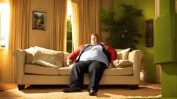 big and tall alex sits on broken squeaky couch far away from his unhappy wife