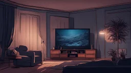 The image depicts a captivating cinematic scene, with a softly lit television screen in a calming shade of blue. The screen is surrounded by dark hues, giving the image an exciting cinematic ambiance. Some colors and patterns can be seen on the screen, indicating that it is in an active mode. This image symbolizes the beauty of cinema and television as tools for exploring different worlds and delving into the stories of diverse cultures. It highlights the importance of cinematic art and televis