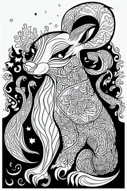 coloring book page of a magical animall, monochrome, blacn and white, sharp, sketch drawing