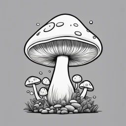 mushroom, black and white, cartoon, drawing, cute, outline