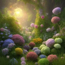 pixar style, volumetric summer garden environment and background, realistic painting of popcorn, looking excited, volumetric lighting, dramatic lighting, detailed digital painting, extreme dense and fine fur, anime, ornate, colour-washed colors, elegant, small minutiae, tiny features, particulars, centered, smooth, sharp focus, renderman gofur render, 8k, uhd, detailed eyes, realistic shaded volumetric lighting, sunlight caustics, backlight, centered camera view