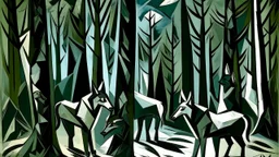 Shadow wolves in the woods painted by Pablo Picasso