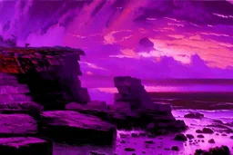 purple sky, rocks, cliffs, sci-fi, pieter franciscus dierckx impressionism paintings