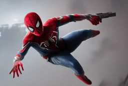 spiderman holding a gun at thanksgiving