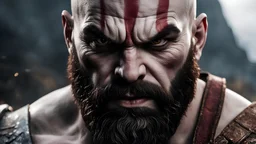 cinematic close up photo of Kratos god of war, 1man, looking at viewer, very angry, rim light, realistic, real photo, real nature skin