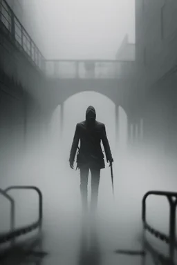 Dark street life creepy fog colours strong texture ombre insensate nightmare 8k artistic Photography volumetric light, Yves Tanguy