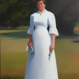 Full body portrait, painting, medium shot lady style of Robert Sabin