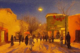 impressionist painting of a christmas scene in Santa Fe, New Mexico