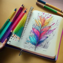 A notebook with color drawings