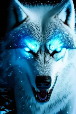 winter white gagantuan wolf beast angry glowing eyes