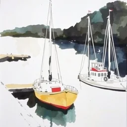 Harbor scene, minimalism, style of John Lovitt, watercolor and ink with thick paint textures, lots of negative white space