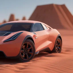 3d rendering. futuristic car. Buried in desert sand. Lost in Time