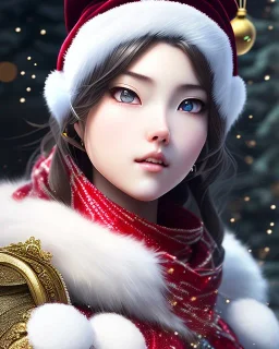 Detailed cute happy anime Kunoichi Christmas snowman, Christmas colours, intricate details, full body portrait, keep head in frame, slight smile, black Japanese motif, concept art, highly detailed, digital painting, concept art, sharp focus, illustration, art by Yoji Shinkawa, WLOP and greg rutkowski and alphonse mucha and artgerm and yanjun Chen and Junji ito and Makoto Shinkai, HDR, octane render