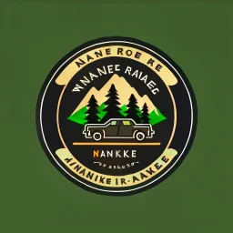 logo for a shop that installs tires and does oil changes, inside a shape with squared top and rounded bottom, in the style of national parks stickers