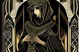 Stylized Arabian Nights aristocrat, In the style of Tarot and Art Deco, Black colours