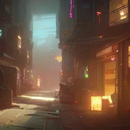 cyberpunk slums houses scifi alleyway shop robot interior