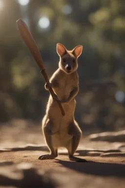 wallaby training spear throwing, bokeh like f/0.8, tilt-shift lens 8k, high detail, smooth render, down-light, unreal engine, prize winning