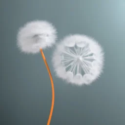 a small, fluffy dandelion on fire at the middle left part of the picture, dreamlike minimalist art with a lot of white space around it