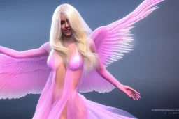  beautiful fairy very etheric, nice smiling, long blond hair, magic glamour pink make up, delicate colors, complete vision of very transparent and big wings, beautiful glamour transparent dress, ultra sharp focus, 8k, unreal engine 5, extremely sharp detail, light effect, soft light atmosphere, smooth, full of details, face in front, complete vision of face and hair and of the body