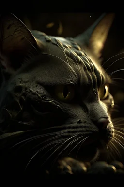 Bosch nightmares painting style Title: a cat face , detailed octane render trending on artstation, 8k artistic photography, photorealistic concept art, soft natural volumetric cinematic perfect light, chiaroscuro, award-winning photograph, masterpiece, oil on canvas, Raphael, Caravaggio, Greg Rutkowski, people, beksinski, Giger