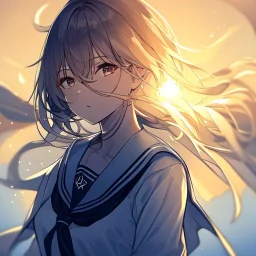 Clear focus, High resolution, silouette line art, wearing a sailor uniform, sunny, bright aura, (solo), cinematic lighting, sun in background