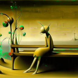 girl sitting on a bench. Yves Tanguy