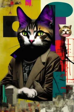 dA cat, abstract and contemporary surrealism, collage of absurd art,.grunge and urban