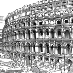 a coloring page with no shades textures thick outlines of the colosseum rome