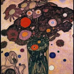 floating flowers in outer space muted colors by Egon Schiele