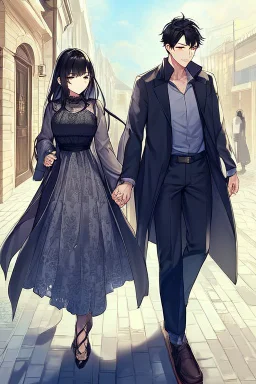 Couple walking, black hair