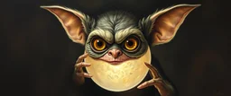 master oil painting by Rembrandt, good afternoon gremlin ball with big monster googly eyes