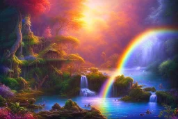 island waterfall jungle bubble spring sunset rainbow