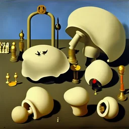 Putin, President Xi Of China And Joe Biden Play Chess With A Pigeon,Ufo And Atomic Bomb Mushroom Cloud,Complex Surgical Instruments Intermixed With A Newborn Boy,Minimalism,Painting By Adrian Ghenie,Rene Magritte,Pablo Picasso,Michelangelo,Salvador Dali,Lucian Freud