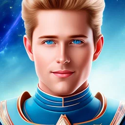 prince galactique beau fin, profil de trois quart, grand front cosmique, peau bleu cristalline, yeux bleu réel, cheveux blond et rose étoilé, armure sur le corps, collier de grand prince, lèvres souriante, très jolie sourire, fond de galaxie. 4k prince galactique beau fin, profil de trois quart, grand front cosmique, peau bleu cristalline, yeux bleu réel, cheveux blond et rose étoilé, armure sur le corps, collier de grand prince, lèvres souriante, très jolie sourire, fond de galaxie. 4