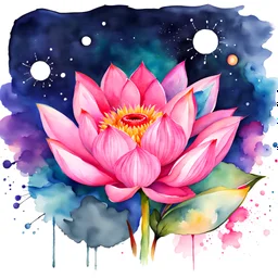Cosmic Pink lotus flower, colorful, watercolor and diwali lambs watercolor