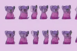 sprite sheet of cyberpunk cute bear in pink and purple