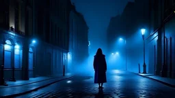 hd images woman blue fog city street night