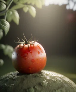 wet tomato, white background, long shot, eye level view, realistic image, smooth, god rays, unreal engine 5, ray tracing, RTX, lumen lighting, ultra detail, volumetric lighting.