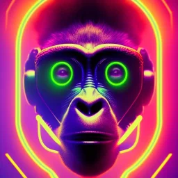 A beautiful portrait of a cyborg monkey purple neon color scheme, high key lighting, volumetric light high details psychedelic background