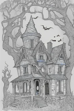 coloring book page Small Haunted Houses