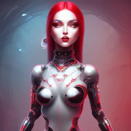 spider goddess, cute cyborg, red, black, star background