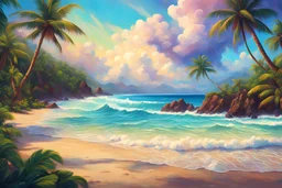 a beautiful Hawaii beach, DMT materic oil painting Art Style