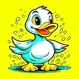 A cute funny duck , cartoon , comic , smile , design print on demand